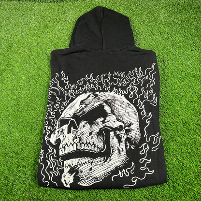 Warren Lotas Sadism Fire Skull Black Hoodie Size XL USED x14673