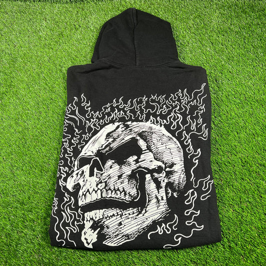 Warren Lotas Sadism Fire Skull Black Hoodie Size XL USED x14673