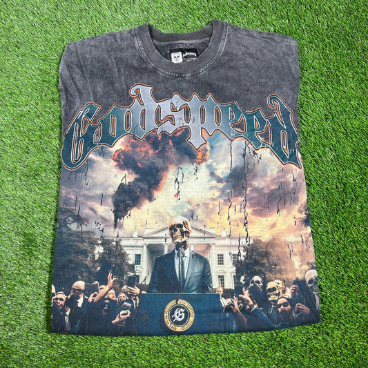 Godspeed Skull President Press Conference Black Tee Size Large USED x14290