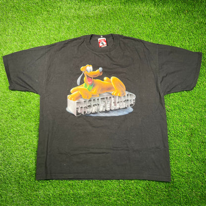Y2K Disneyland Pluto Black Tee Suze XL USED v18783