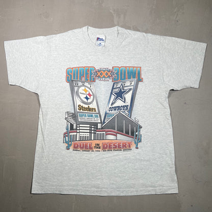 1996 Steelers Cowboys Super Bowl Grey Tee Size Large USED v18894