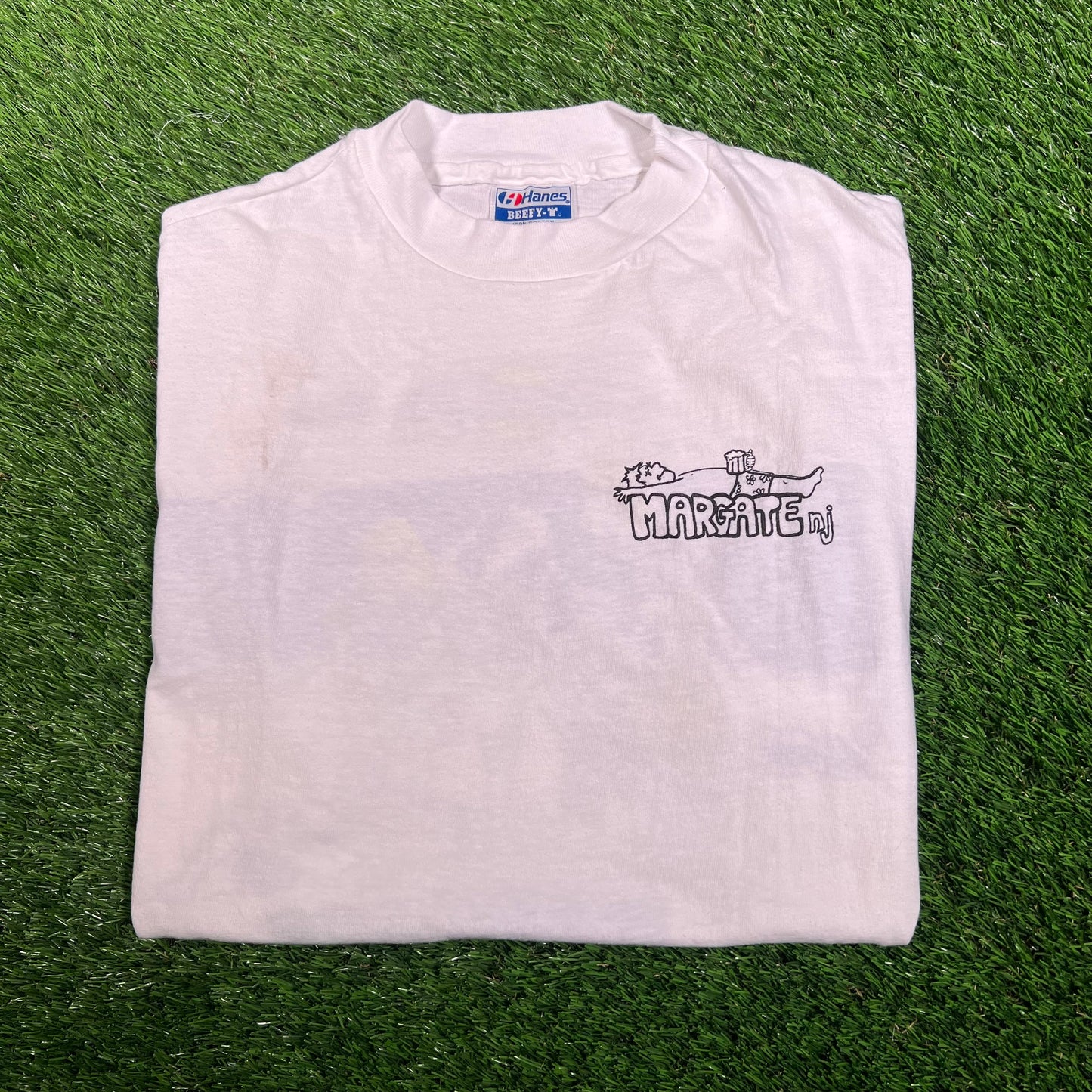 1989 Margate NJ Beach White Tee Size Large USED v18051