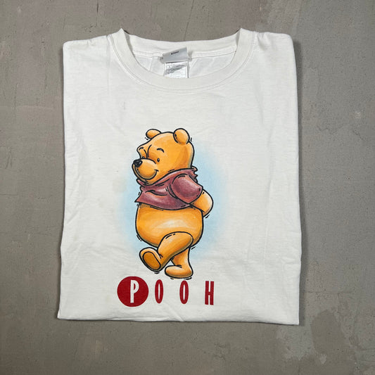 1990s Winnie the Pooh Cropped White Tee Size Large USED v18969