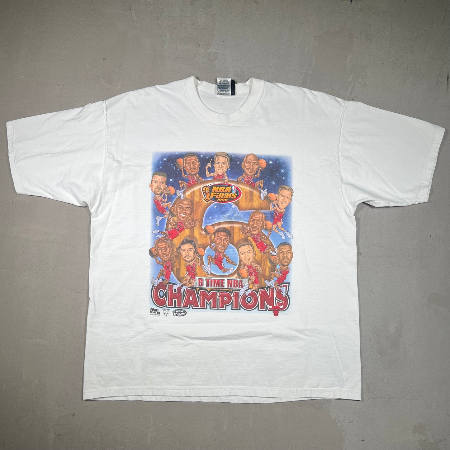 1998 Chicago Bulls Cartoon "6" White Tee Size XL USED v18971