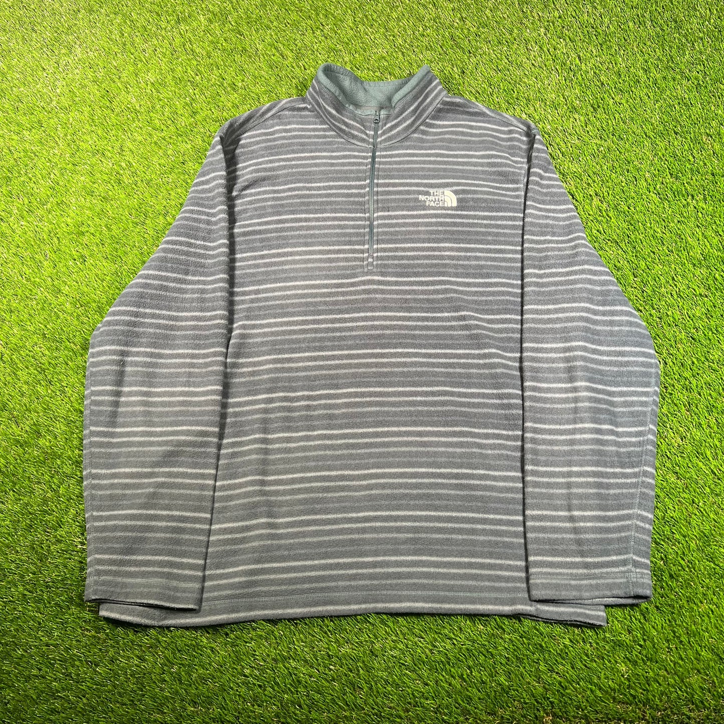 North Face Stripe Blue Light Fleece Size XXL USED v17793