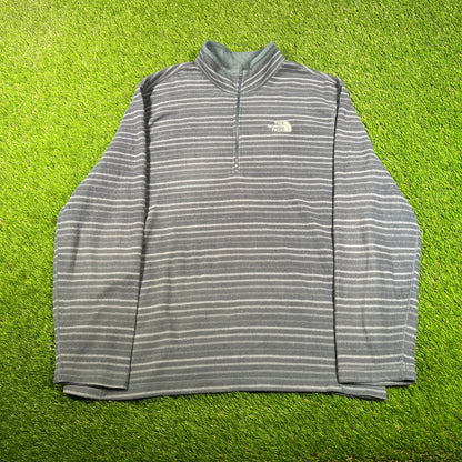 North Face Stripe Blue Light Fleece Size XXL USED v17793