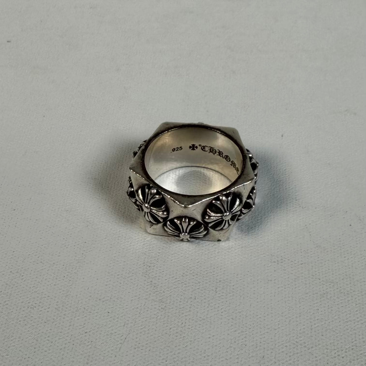 Chrome Hearts Pentagon Plus Cross Sterling Silver Ring Size 8 USED x18500