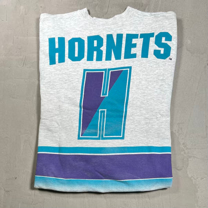 1990s Charlotte Hornets NBA Wrap Around AOP Grey Crewneck Size Large USED v20134