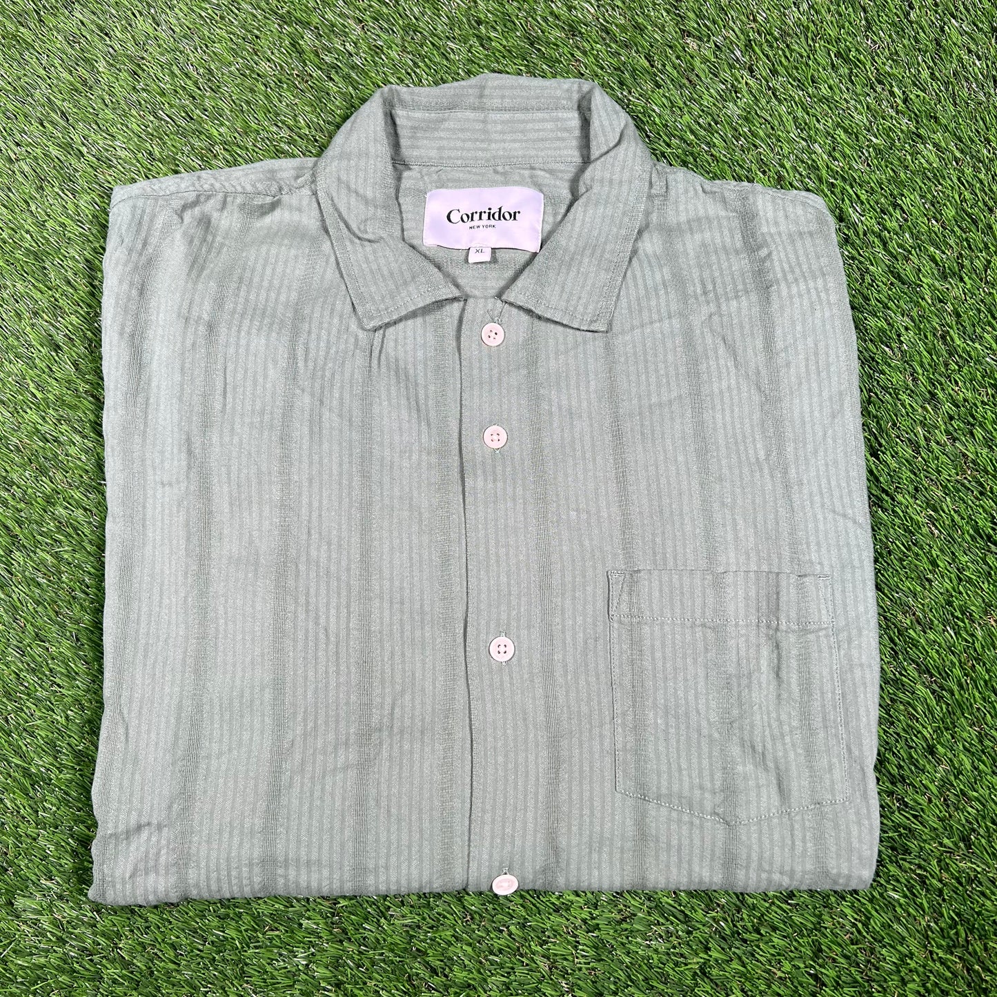 Corridor Striped Seersucker Green Button Up Tee Size XL NEW x14705