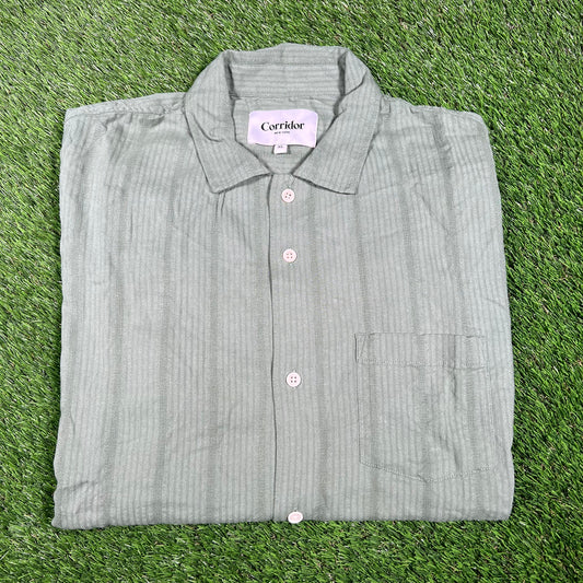 Corridor Striped Seersucker Green Button Up Tee Size XL NEW x14705