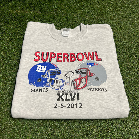 2012 Superbowl Giants Patriots Indianapolis Grey Crewneck Size XXL USED v16434