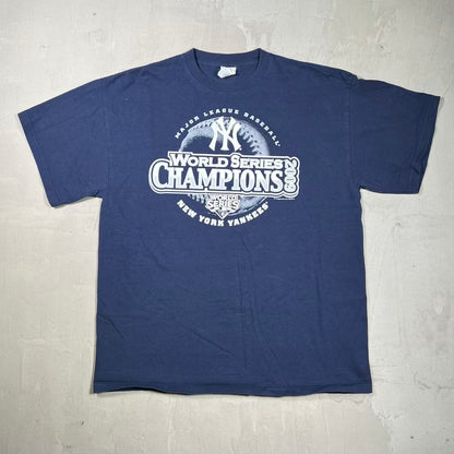 2009 New York Yankees World Series Champs Navy Blue Tee Size Large USED v20293