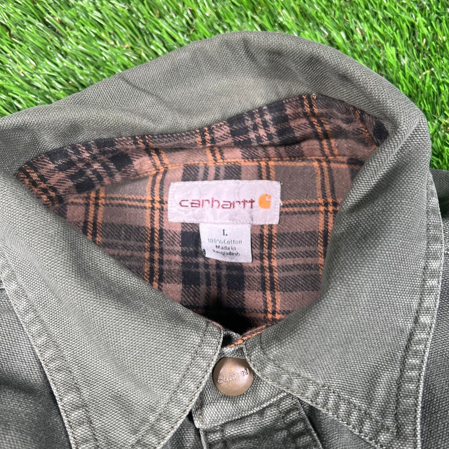 Y2K Carhartt Green Canvas Button Up Light Jacket Size Large USED v18713