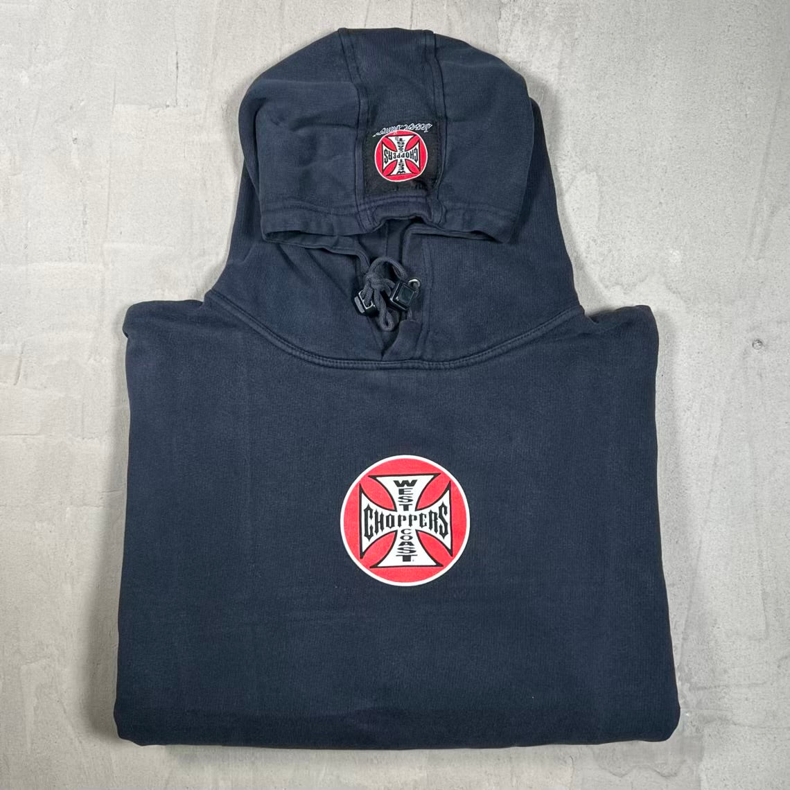 Y2K West Coast Chopper Long Beach Dark Navy Hoodie Size XL USED v20139