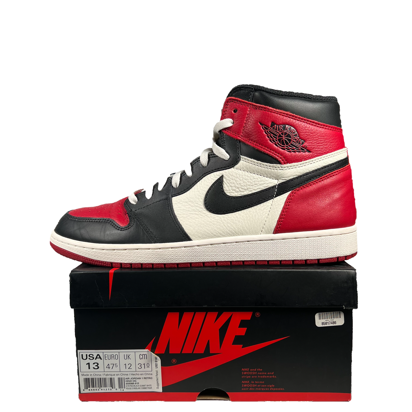 Jordan 1 Bred Toe 2018 Size 13 USED s16732