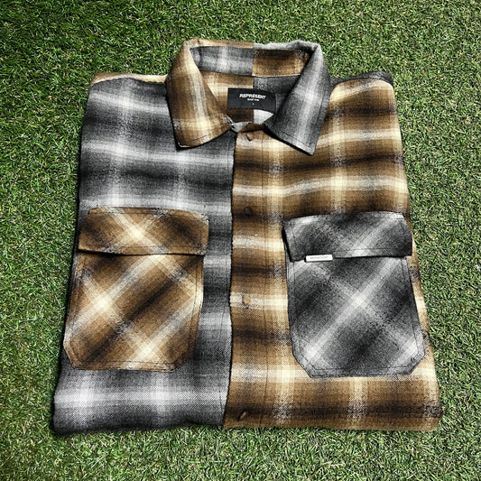 Represent England Brown/Grey Button Up Flannel Size Large USED x14000