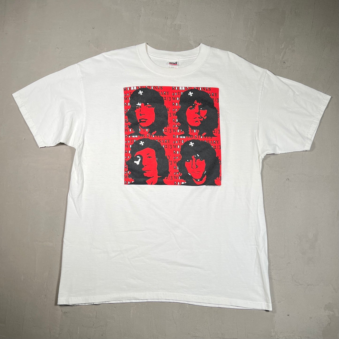 2002 Roling Stones 40th Anniversary White Band Tee Size XL USED v16325