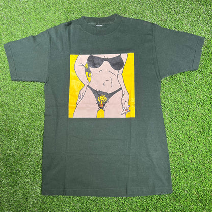1990s Iggy Pop Beat Em Up Lady Green Tee Size Medium USED v17161