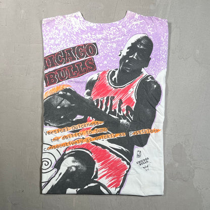 1990s Michael Jordan Magic Johnson Tag Full Print Purple/White Tee Size Small USED v5614