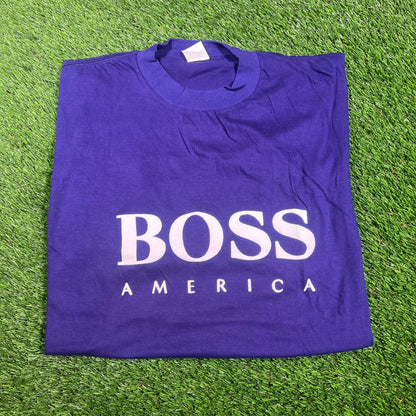 1990s Boss America Purple Tee Size Medium USED v17415