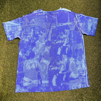 1990s Adidas Puff Print AOP Blue Tee Size XL USED v16074