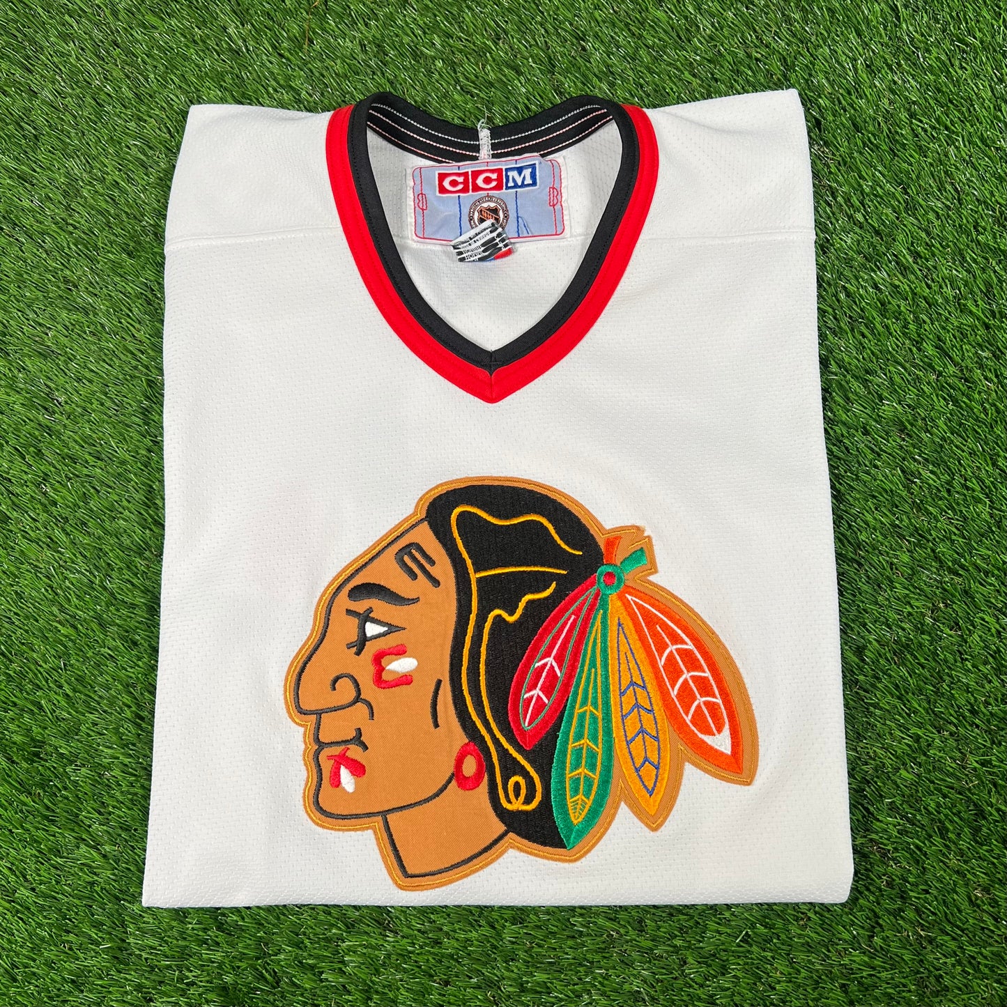1990s Chicago Blackhawks White Hockey Jersey Size Small USED v17881