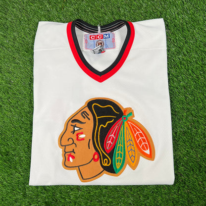 1990s Chicago Blackhawks White Hockey Jersey Size Small USED v17881
