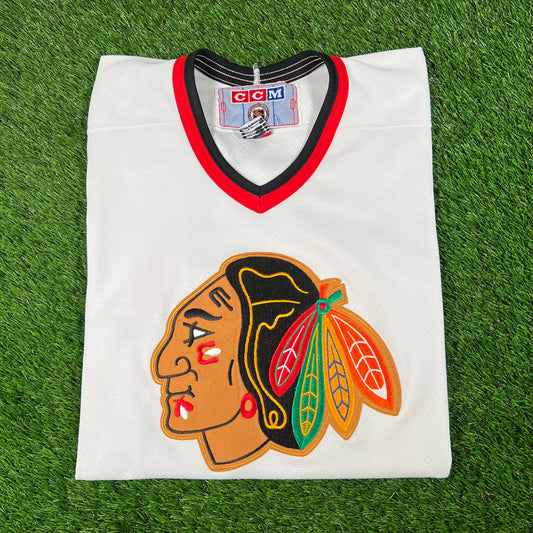 1990s Chicago Blackhawks White Hockey Jersey Size Small USED v17881
