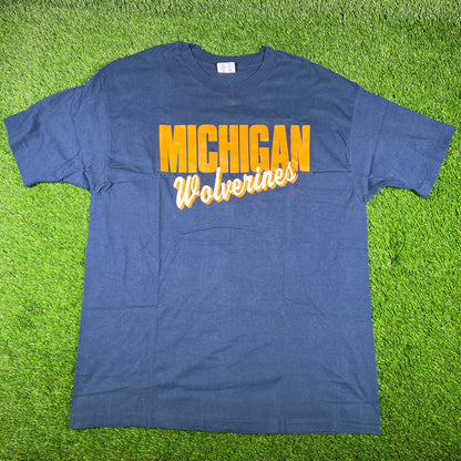1990s Michigan Wolverines Navy Tee Size XXL USED v16863