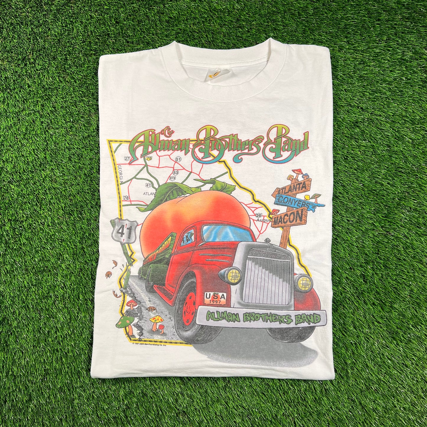 1998 Allman Brothers Band White "Summer Peach" Tour Tee Size Large USED v18439