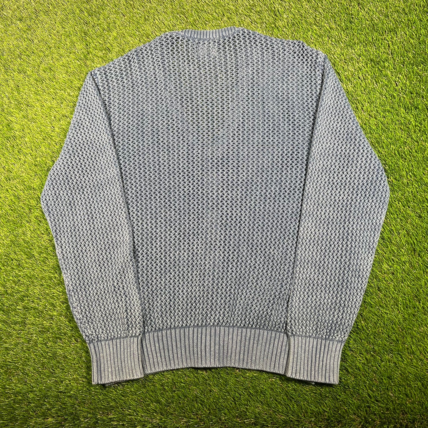 Stussy 2 Tone Blue Loose Gauge Knit Vneck Sweater Size XL USED x15861