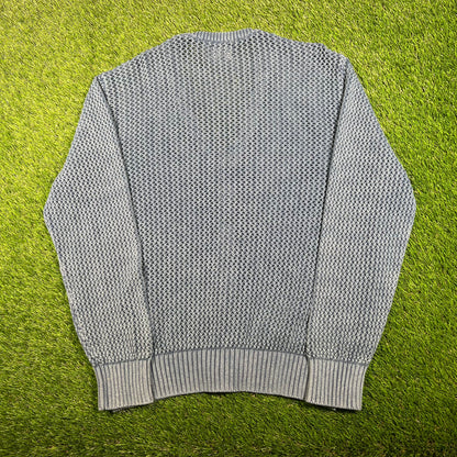 Stussy 2 Tone Blue Loose Gauge Knit Vneck Sweater Size XL USED x15861