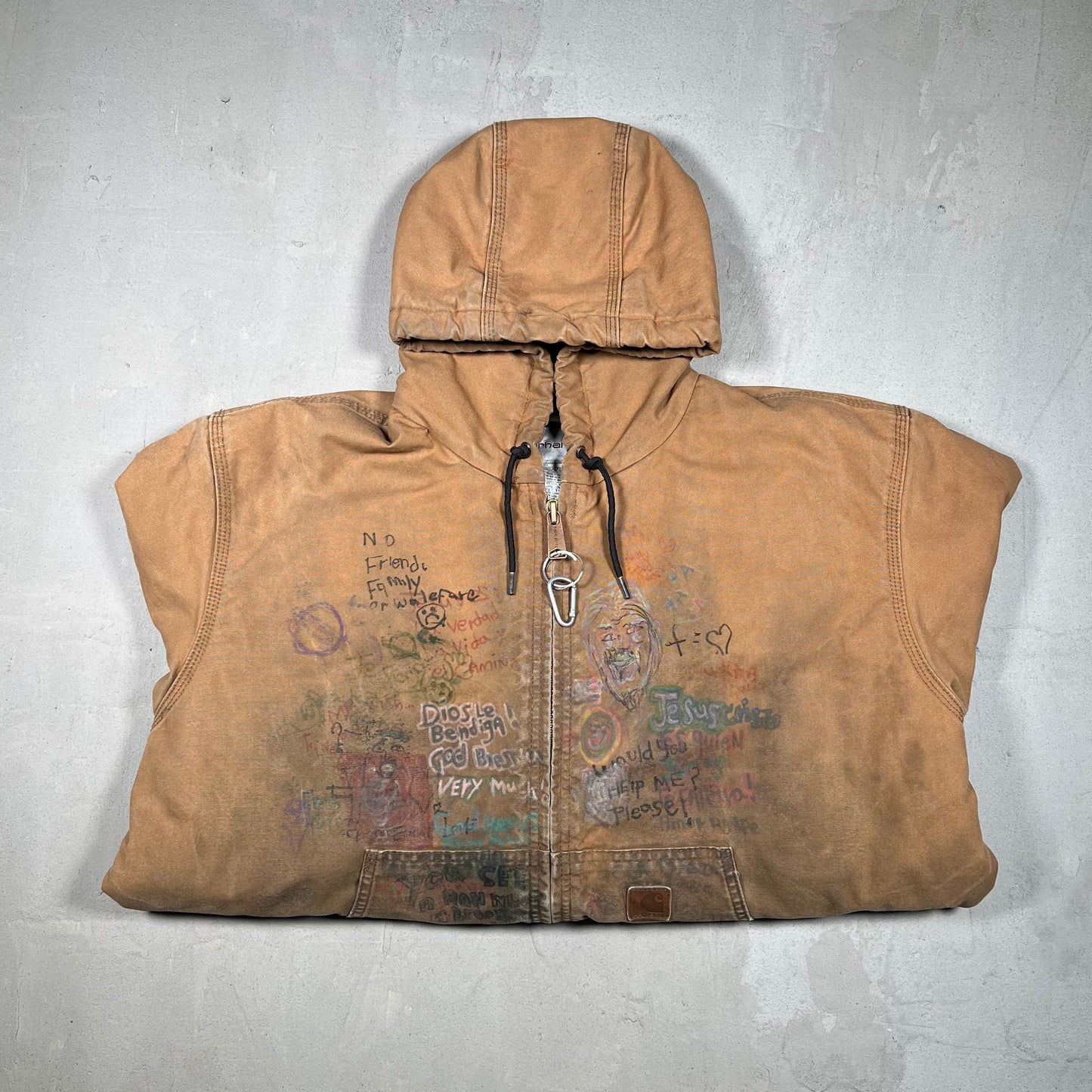 Carhartt Workwear Custom Hand-Drawn Tan Jacket Size Large USED v19295