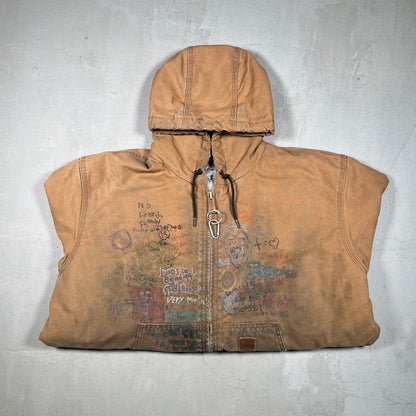 Carhartt Workwear Custom Hand-Drawn Tan Jacket Size Large USED v19295