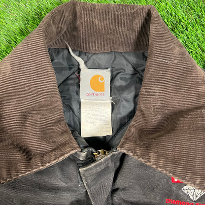1990s Carhartt Arctic Work Wear Diamond System NYC District Washed Black Jacket Size XL USED v18209