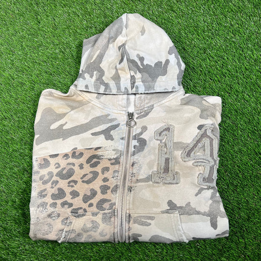 Vale Winter Camo Cheetah Print Zip Up Hoodie Size Small USED x15887
