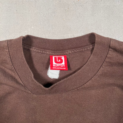 Y2K Burton Snowboards Brown Logo Tee Size Large USED v19169