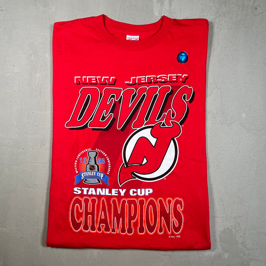 1995 New Jersey Devils Stanley Cup Champs Red Tee Size XL NEW v19257