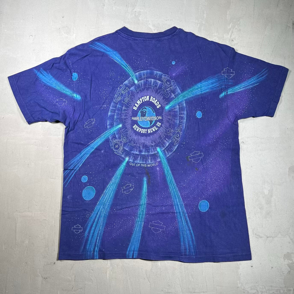 1995 Harley Davidson Out of This World Galaxy Purple AOP Tee Size XL USED v20049