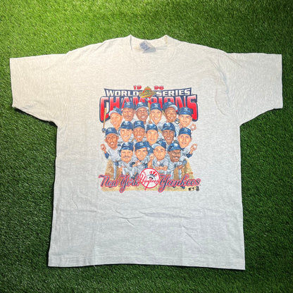 1996 New York Yankees Team Cartoon Champion Tee Grey Size XL USED v18823
