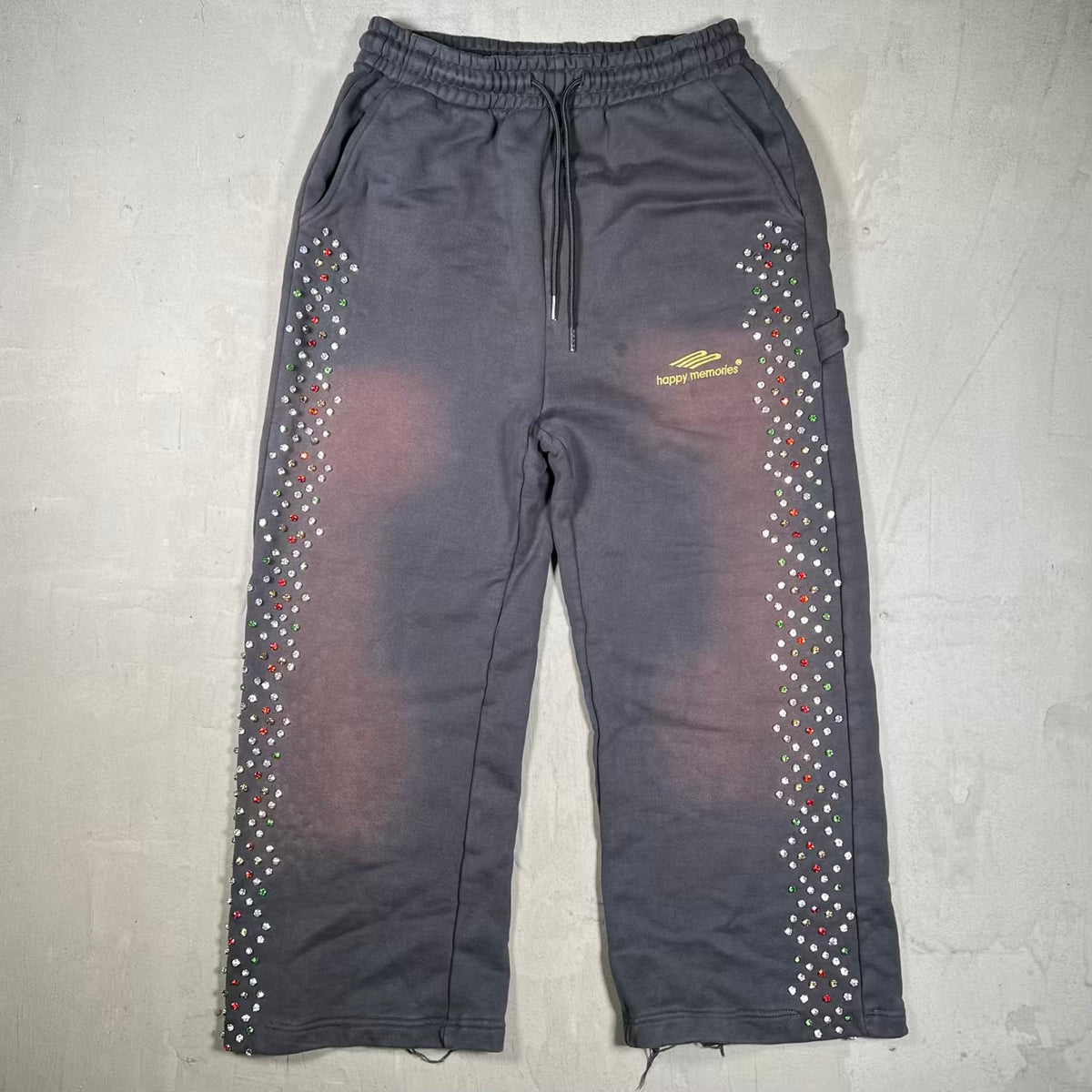 HMDD Rhinestone Crystal Washed Black Sweatpants Size Small USED x18954