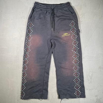 HMDD Rhinestone Crystal Washed Black Sweatpants Size Small USED x18954