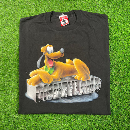 Y2K Disneyland Pluto Black Tee Suze XL USED v18783