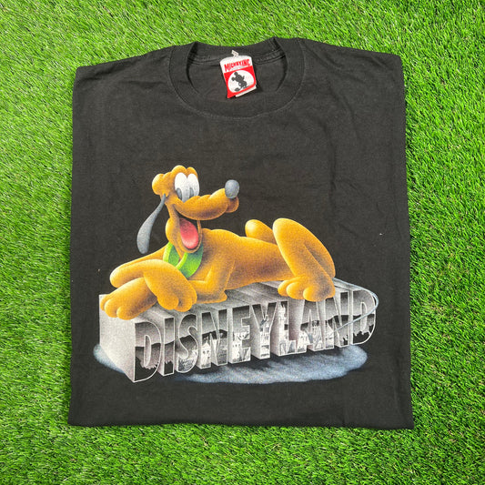 Y2K Disneyland Pluto Black Tee Suze XL USED v18783