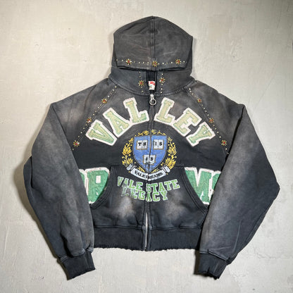Vale Valley Dreams Distressed Black Full Zip w/ Rhinestones Size Small USED x17662