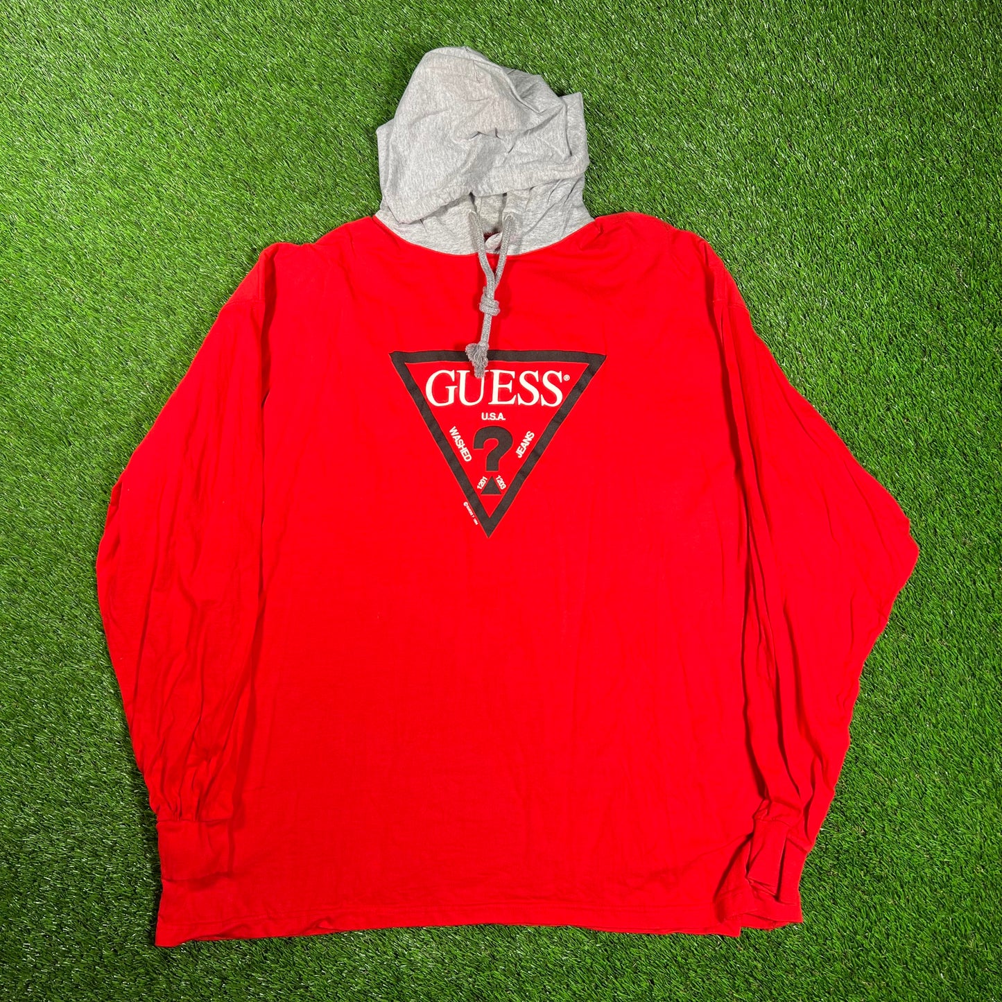 1994 Guess Red Hoodie Longsleeve Size XXL USED v18131
