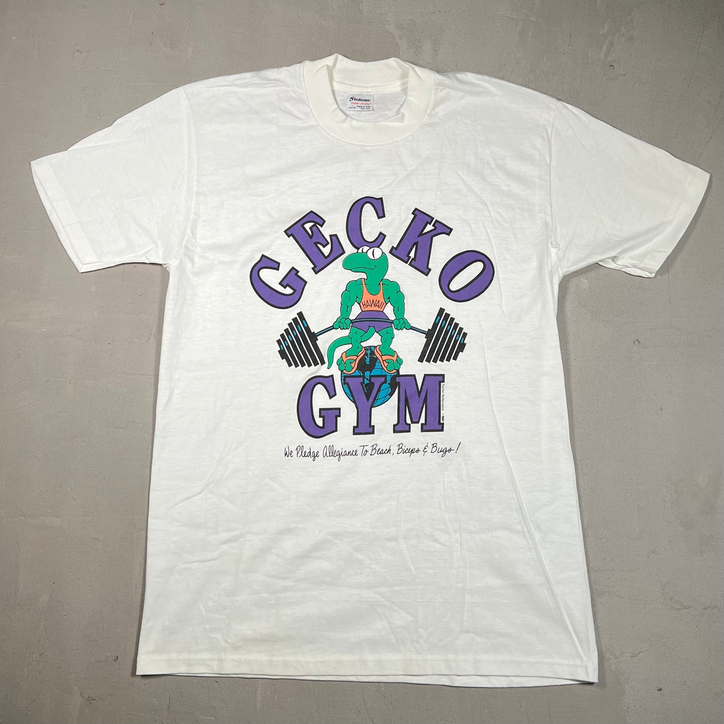 1987 Gecko Gym Hawaii White Tee Size Large USED v19216