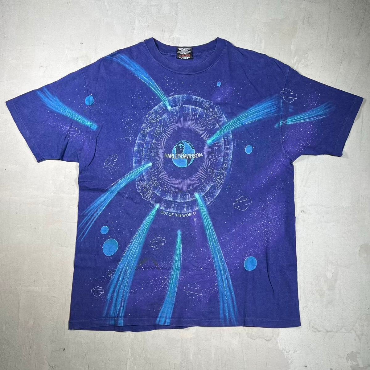 1995 Harley Davidson Out of This World Galaxy Purple AOP Tee Size XL USED v20049
