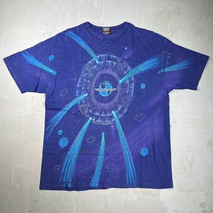 1995 Harley Davidson Out of This World Galaxy Purple AOP Tee Size XL USED v20049
