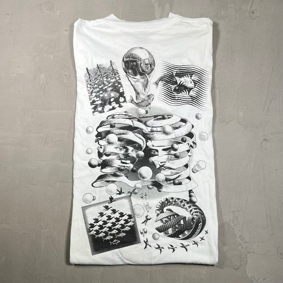 1991 MC Escher AOP Art White Longsleeve Size XL USED v20228